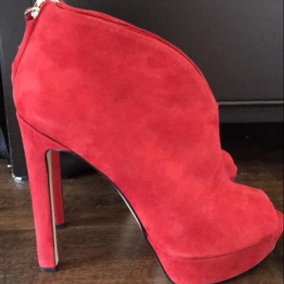 Red suede Nine West peep toe pump size 8 - Picture 2 of 6
